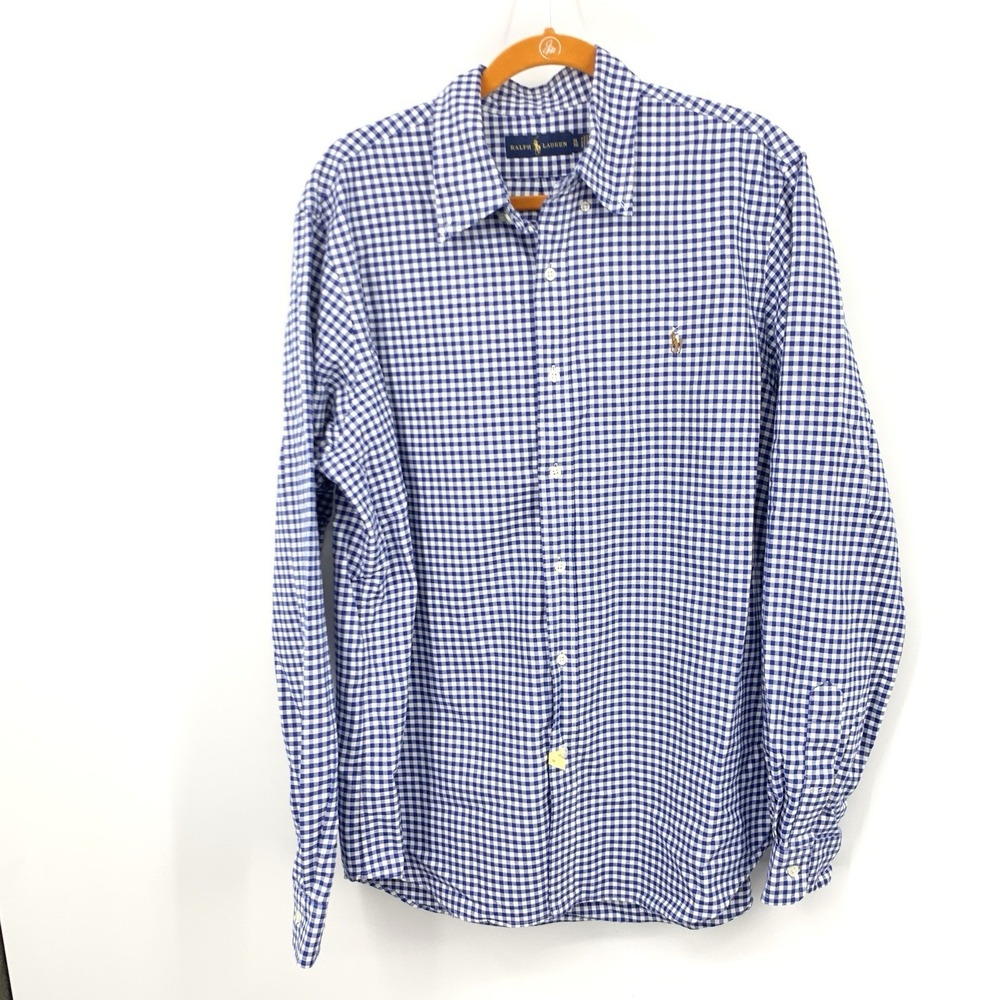 Ralph Lauren Men Size XL Shirt Button Down Top Blue White Checkered Plaid Cotton